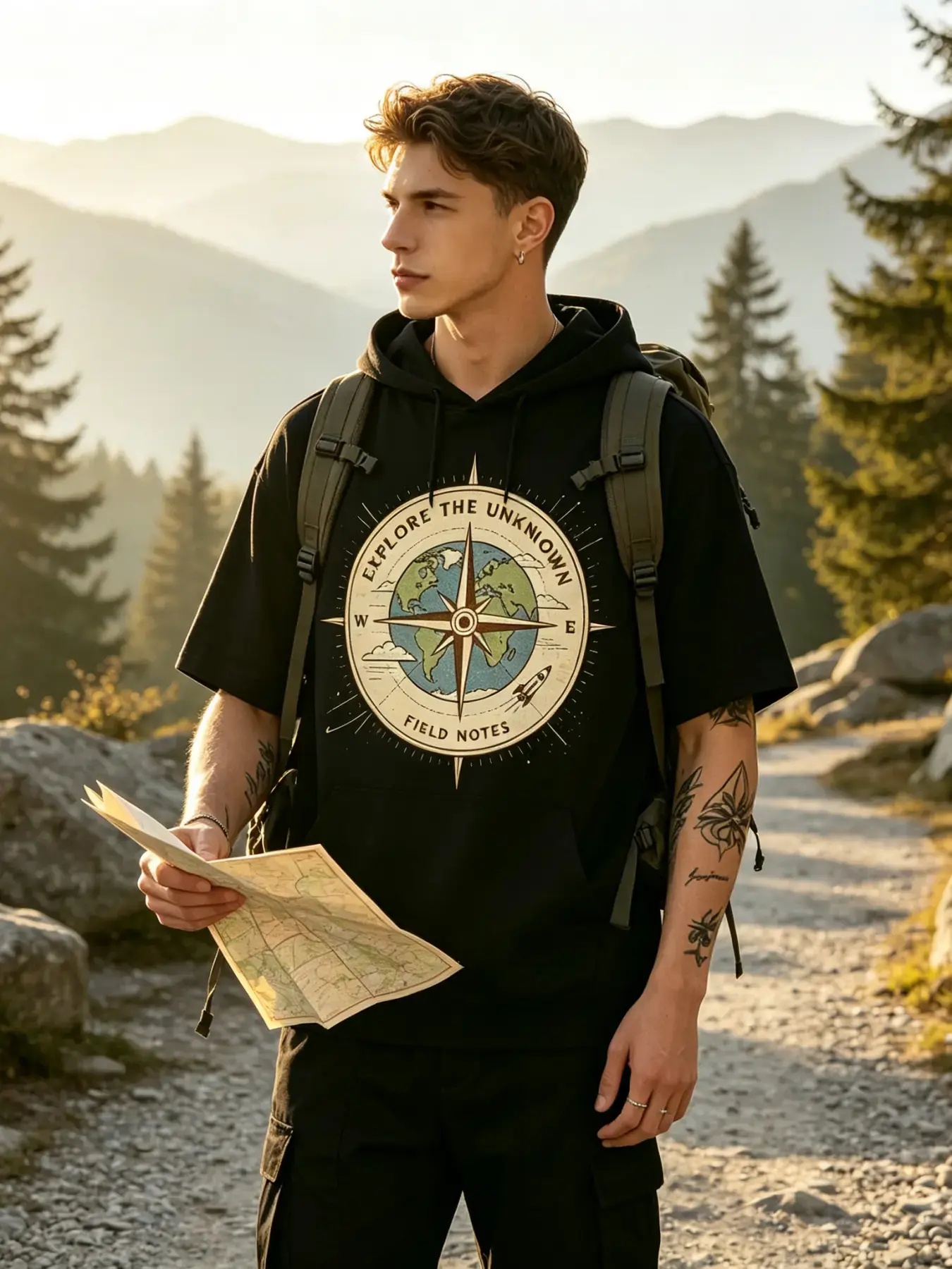 Herren-Kurzarm-Hoodie, „Explor – Outdoor Adventure World Bewertung und Preis